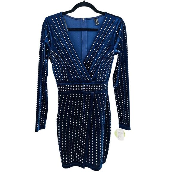 Windsor Alexa Velvet Heat Stone Wrap Mini Navy Blue Dress NWT Size Small - Picture 3 of 14
